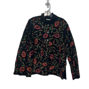 Laura Ashley 100% Silk Embroidered Floral Button Up Blouse Size Women’s Large